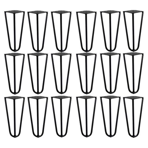 Kit 18 Pés de Metal 15 CM Hairpin Legs Mesas de Centro Puffs Preto