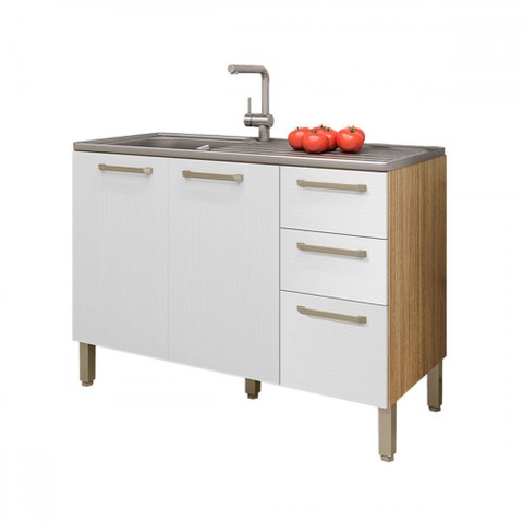 Balcão de Cozinha para Pia 120 Cm Mad Versalhes 3 Portas 2 Gavetas Freijó/supremo - Kits Paraná