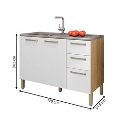 Balcão de Cozinha para Pia 120 Cm Mad Versalhes 3 Portas 2 Gavetas Freijó/supremo - Kits Paraná - 4