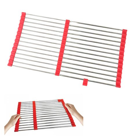 Escorredor Esteira Silicone Inox Extensivo Cuba Pia Cozinha Panela Prato Utensilio Pratico Multiuso 