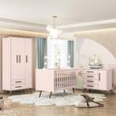 Ver imagem 2 de Dormitório Infantil Q Encanto Retrô Guarda Roupa, Cômoda e Berço Rosa - Qmovi