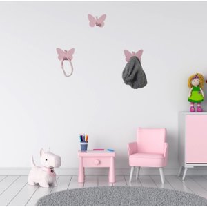 Gancho de Parede Borboleta Rosa (kit com 3 Unidades)