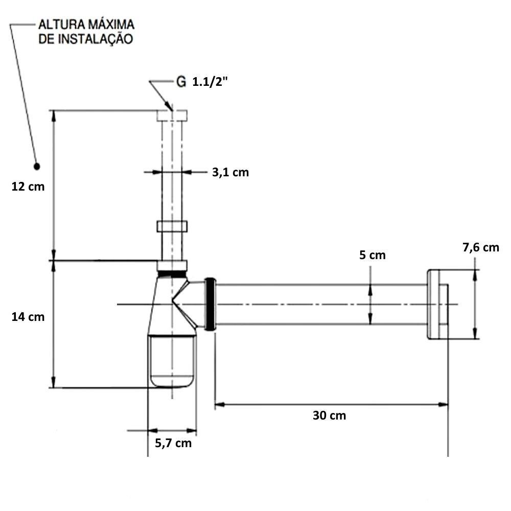 Sifão Pia Cozinha Americana Metal Cromado 1.1/2 X 2'' Pol. - 6