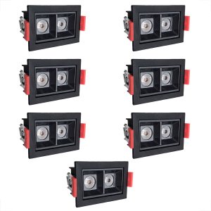 7 Spot Mini Dowlight Duplo Led Embutir 3000k Preto Bet56