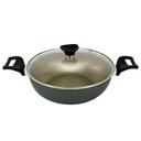 Ver imagem 1 de Panela Frigideira Caçarola Tampa de Vidro Wok 24 Cm Antiaderente Alumínio - Dourado