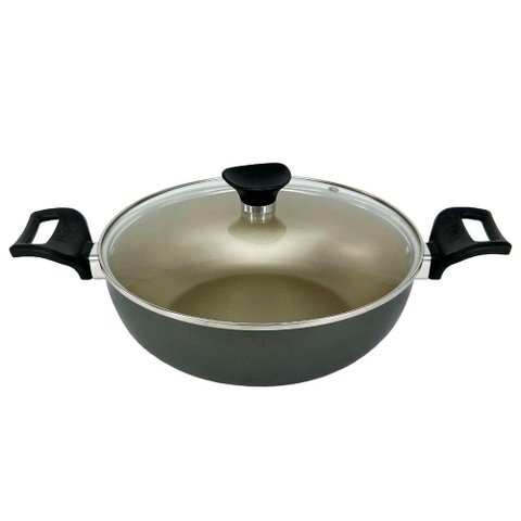 Panela Frigideira Caçarola Tampa de Vidro Wok 24 Cm Antiaderente Alumínio - Dourado