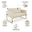 Ver imagem 3 de Sofá Namoradeira Base Industrial Dourado Ana Sintético Bege - Ibiza