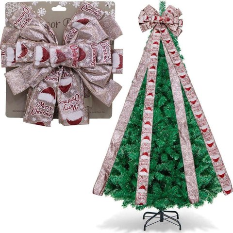 Laço Decorativo Merry Christmas Ponteira Árvore Natal 140cm