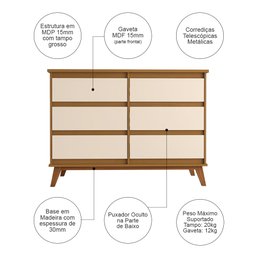Cômoda para Quarto Londres com 6 Gavetas - Nature/off White - 3