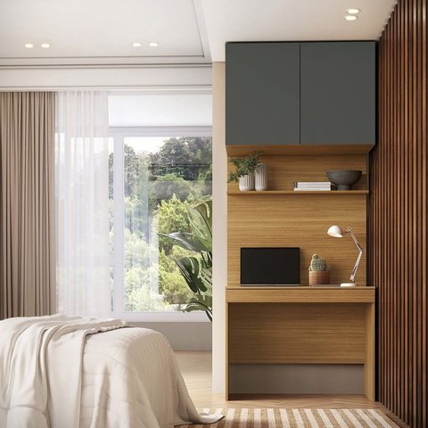 Escrivaninha com Painel e Aéreo 1 Gaveta 2 Portas MDF Altezza