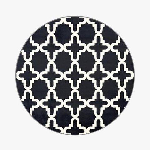 Tapete Sala Redondo 200 Cm Geometrico Celeste Preto e Branco