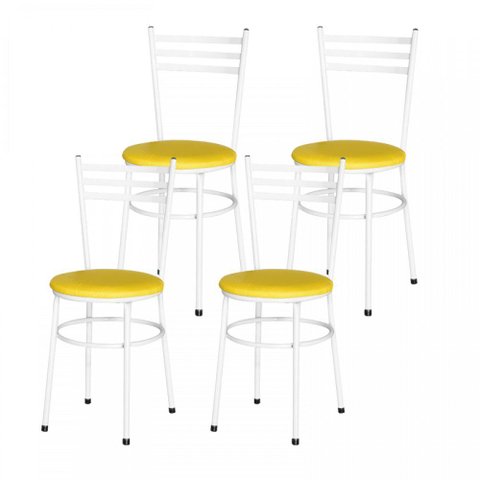 4 Cadeiras Epoxi Branca para Cozinha Cor: Amarelo