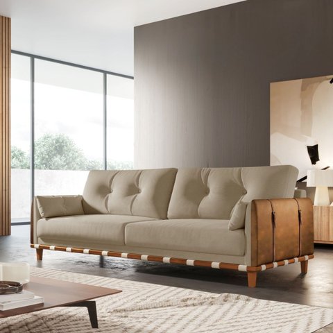 Sofá Living Texas 1,80m D33 Base em Madeira Linho:rustico Areia