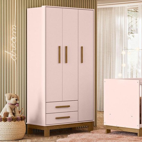 Guarda Roupa Infantil Q Encanto Slim 4340 Rosa Acetinado Ambiente - Qmovi