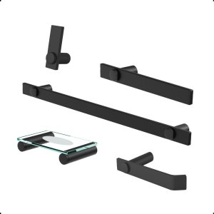 Kit de Acessórios para Banheiro 5 Peças Completo Suporte Grego Metal Preto Fosco Modelo Patmos