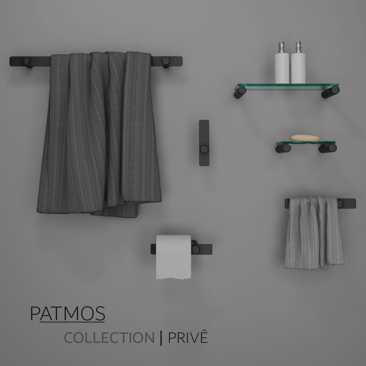 Kit de Acessórios para Banheiro 5 Peças Completo Suporte Grego Metal Preto Fosco Modelo Patmos - 4