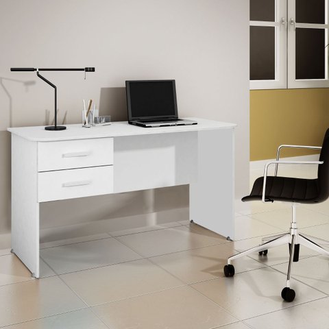 Mesa para Escritório Escrivaninha com 2 Gavetas Branco