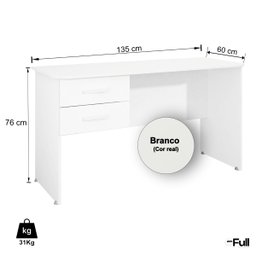 Mesa para Escritório Escrivaninha com 2 Gavetas Branco - 4