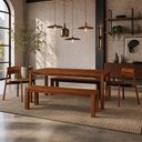Ver imagem 4 de Mesa de Jantar 6 Lugares 180cm com 02 Bancos de Madeira e 02 Cadeiras Dunia F06 Rústico Escuro -