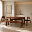 Ver imagem 1 de Mesa de Jantar 6 Lugares 180cm com 02 Bancos de Madeira e 02 Cadeiras Dunia F06 Rústico Escuro -