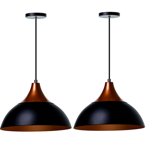 Kit 2 Lustre Pendente Panamá Preto Topo Cobre Alumínio Decoração