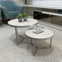 Ver imagem 1 de Conjunto Mesa de Centro Redonda Dallas Marmorizado Areia - Prata