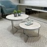 Conjunto Mesa de Centro Redonda Dallas Marmorizado Areia - Prata - 1