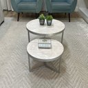 Ver imagem 2 de Conjunto Mesa de Centro Redonda Dallas Marmorizado Areia - Prata