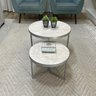 Conjunto Mesa de Centro Redonda Dallas Marmorizado Areia - Prata - 2