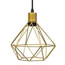 Ver imagem 4 de Kit 2 Pendente Aramado Poptem Diamante Pequeno Dourado Metal 19cm Luminária Lustre Sala