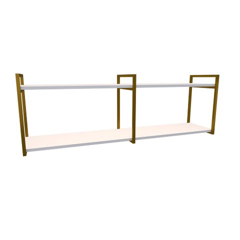 Nicho Industrial 2 Prateleiras Copacabana Ferro Dourado Tampo Branco 120cm