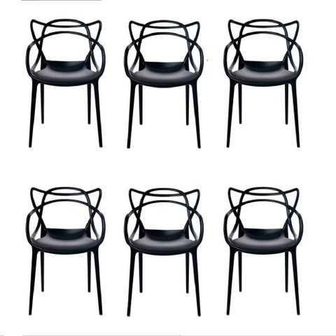 Conjunto com 6 Cadeiras Allegra Preta Polipropileno Monobloco