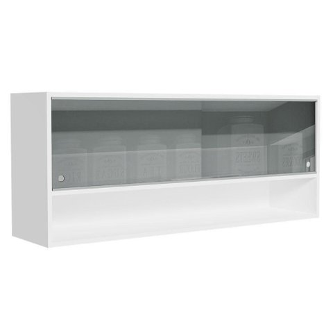 Armário Aéreo 120cm 2 Portas Correr Vidro Neutral 1 Nicho Branco para Cozinhas Glamy, Lux e Reims