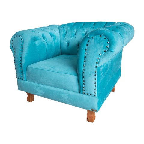 Conjunto c/ 2 Poltronas Chesterfield Duque Suede Azul Tiffany Para Sala, Tv, Estar, Recepção , decor