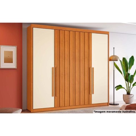 Guarda Roupa 4 Portas (2 Ripadas) e 4 Gavetas Grécia Cinamomo/off White - Conquista