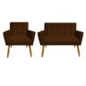 Kit Namoradeira + 1 Poltrona Decorativa Onix Suede Marrom Pés Madeira Ms Decor - 1