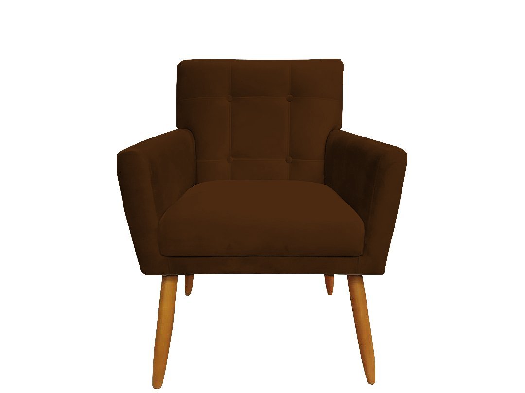 Kit Namoradeira + 1 Poltrona Decorativa Onix Suede Marrom Pés Madeira Ms Decor - 3