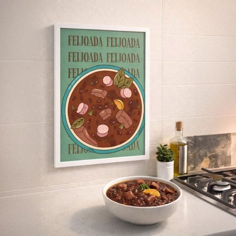 Quadro Decorativo para Cozinha Feijoada 24x18cm Mold Branca