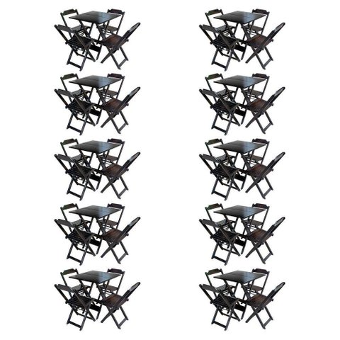 Kit 10 Jogos De Mesa Com 4 Cadeiras De Madeira Dobravel 70X70 - Tabaco - Marrom