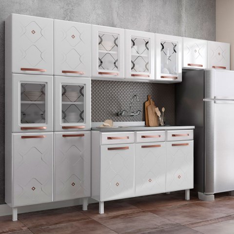 Armário de Cozinha Compacta de Aço Completa Mirage New 14 Portas 2 Gavetas Branco 815484 - Pnr Móvei