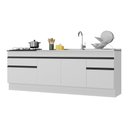 Ver imagem 1 de Kit com 2 Balcões de Cozinha 150cm e 70cm com Rodapé Veneza Multimóveis V2108 Branco/preto