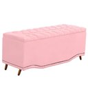 Ver imagem 1 de Calçadeira Baú Casal Estofada Maitê Veludo Cor Rosa Bebe