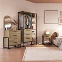 Ver imagem 1 de Quarto Adulto Industrial com Roupeiro Closet Cômoda e Mesa de Cabeceira Cor:Carvalho Oak com Preto