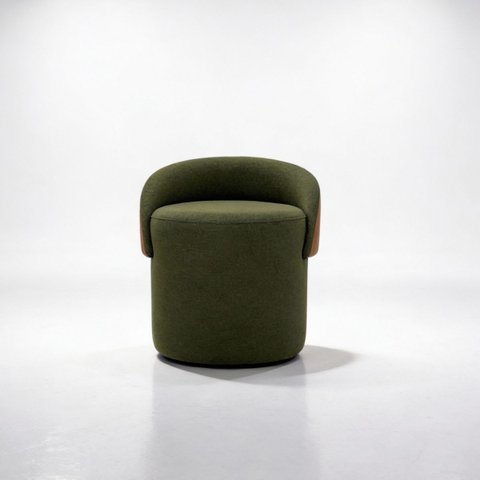 Puff Orgânico Belli em Linho Premium Verde e Encosto Corino Caramelo Sapatas Plasticas