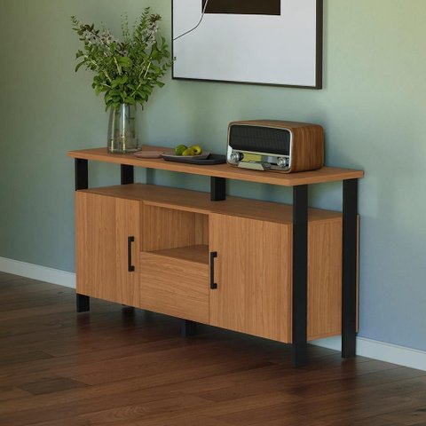 Balcão Industrial para Sala 135cm MDF Dalla Costa Casa Lar Cor:Freijó com Preto Fosco