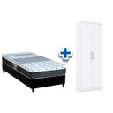 Ver imagem 1 de Cama Box Solteiro CRC + Bonnel Castor + Armário Multiuso Margarida Branco