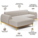 Ver imagem 4 de Sofá 5 Lugares com Chaise Esquerdo para Sala de Estar Molino 300cm D02 Base Castanho Pés D'ouro Bouc