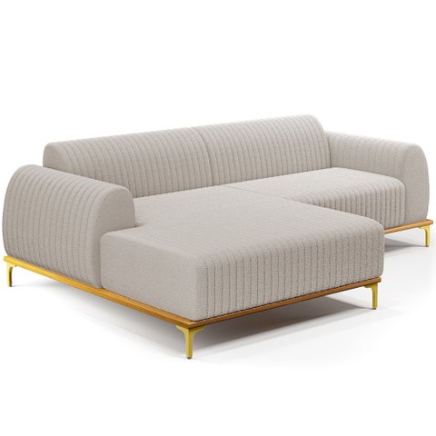 Sofá 5 Lugares com Chaise Esquerdo para Sala de Estar Molino 300cm D02 Base Castanho Pés D'ouro Bouc