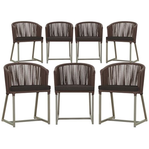 7 Cadeiras de Jantar Área Noronha em Alumínio com Pintura Fendi Corda Náutica Estofado 9 Trama Origi