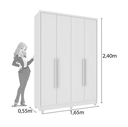 Ver imagem 3 de Guarda Roupa Solteiro MDF 4 Portas 2 Gavetas com Pés 165cm Dinamarca Branco - TCIL Móveis